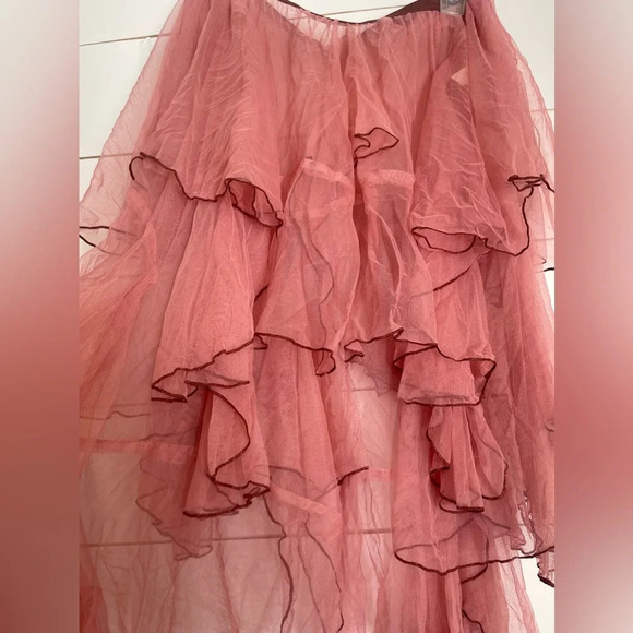 Y2K FP ONE Free People Net Godet Half Slip Midi SKIRTM/LPink Sheer Tulle Ruffled - Picture 10 of 16